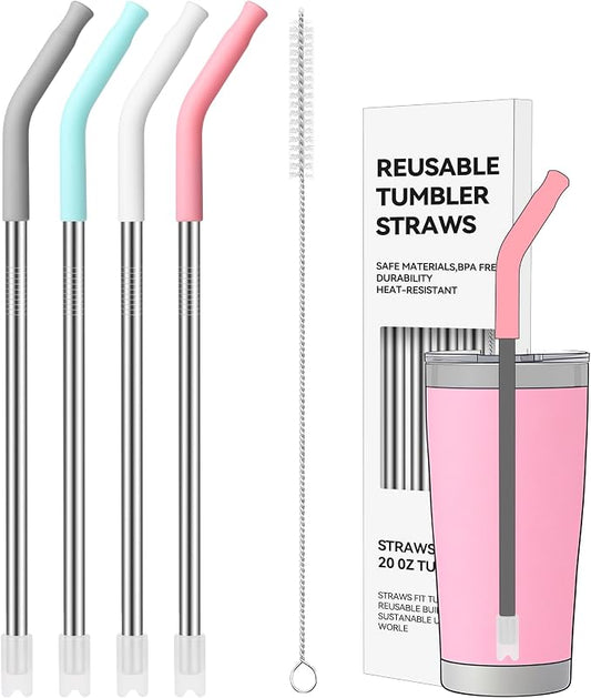 20 oz Straight Metal Straws with Silicone Tip for 20 oz Tumbler | Stainless Steel Reusable Drinking Metal Straw for YETI, STANLEY, US Acrylio, BJPKPK, Simple Modern and so on