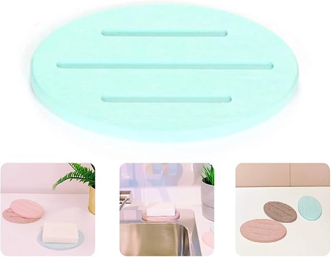 Water Absorbent Diatomite Soap Dish, 2 Pack Diatomite Soap Holder Mat, Fast Water Absorbent, Self-Dry Diatomaceous Soap Bar Holder for Bathroom, Bathtub, Shower, Kitchen (Mint)