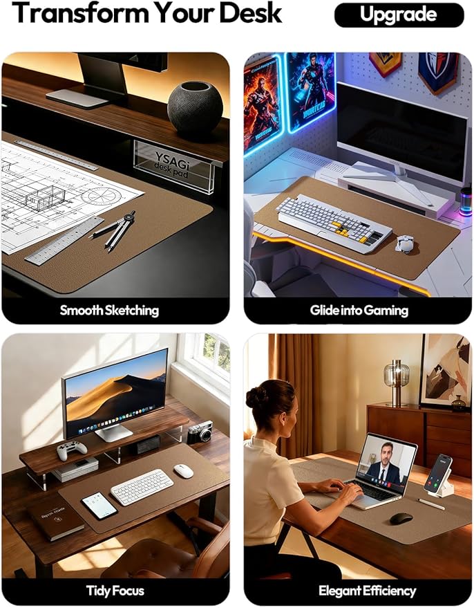 YSAGi Leather Desk Pad Protector, Office Desk Mat, Large Mouse Pad, Non-Slip PU Leather Desk Blotter, Laptop Desk Pad, Waterproof Desk Writing Pad for Office and Home (Shiny Bronze,55" x 17.2")
