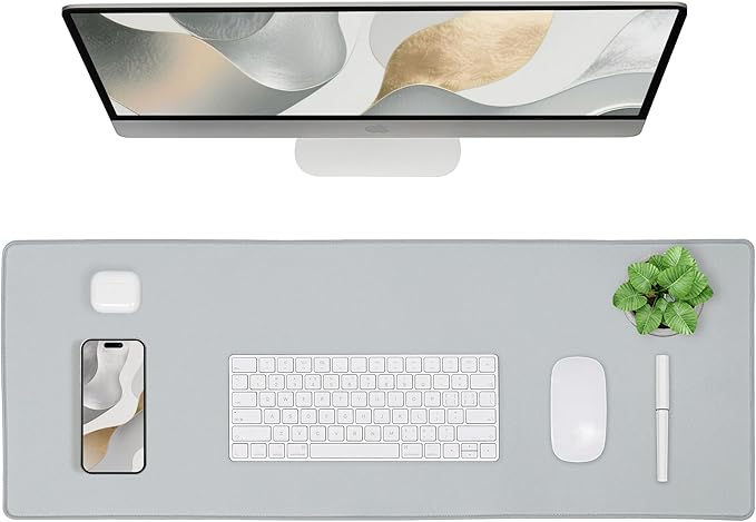 ALOANES Waterproof Mouse Pad with Durable Stitched Edge, Large Gaming Keyboard Pad, Non-Slip Rubber Base Mouse Mat, Extended Desk pad for Gamer, Office & Home, Gray Mousepad 31.5"x 15.7"x 0.12"