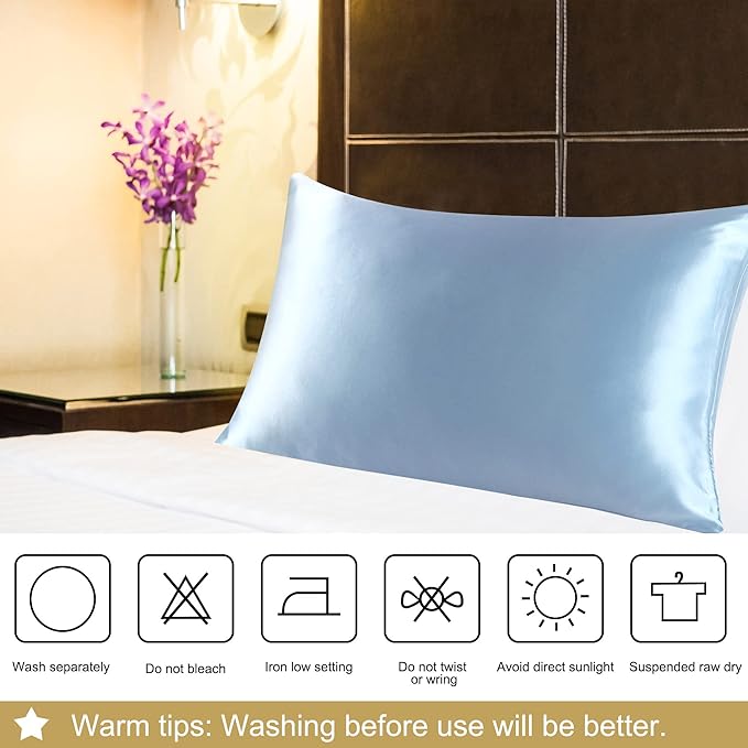 uxcell 1 Pack 100% Charmeuse Pure Silk Pillowcase for Hair and Skin, 350TC 19 Momme Soft Breathable Pillow Case with Hidden Zipper, Cyan Queen(20x30inch)