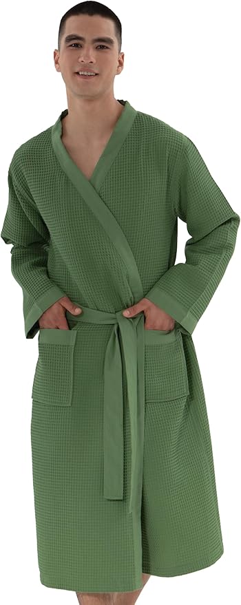 SEYANTE Turkish Cotton Waffle Robe for Men – Organic GOTS Certified Spa Bathrobe, Lightweight Kimono, Soft Cotton Bathrobe