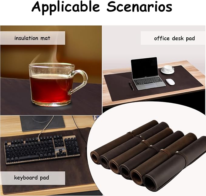 Full Grain Genuine Leather Desk Pad Large Retro Mouse Pad 35.4" x 17.7" Vintage Leather Desk Protector Desktop Cover Non-Slip Writing Blotter Coffee Bar Mat for Office Home