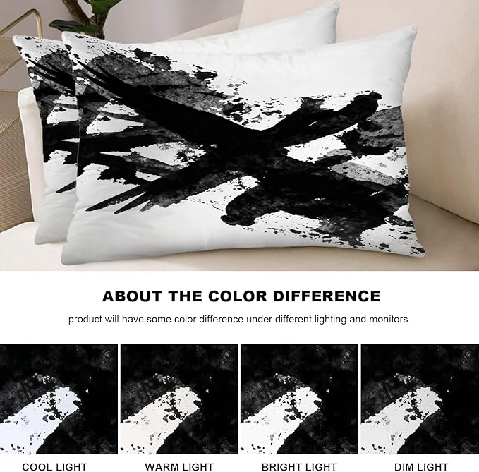 Shrahala Ink Black Hand Painted Pillowcases, Graphic White Brush Stroke Lumbar Pillow Cover Decorative Blended Double-Sided No Inserts for Bedroom Sofa Living Room Set of 2 (26 X 20 in)