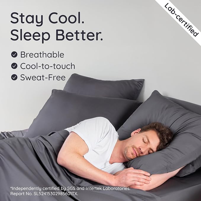 Bambaw 100% Viscose Derived from Bamboo Pillowcases Standard Size – Set of 2 Cooling Pillow Cases Standard Size, Breathable & Soft Pillow Case with Envelope Closure, Anti Acne Pillow Case (Charcoal)