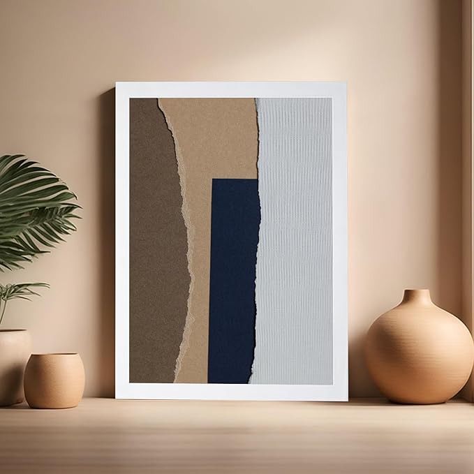 Monem Art Torn Paper Neutral Collage Print - Minimalist Scandinavian Abstract Poster - Wall Decor for Living Room, Bedroom or Office - 16x20 White Framed Wall Art by Mareike Bohmer
