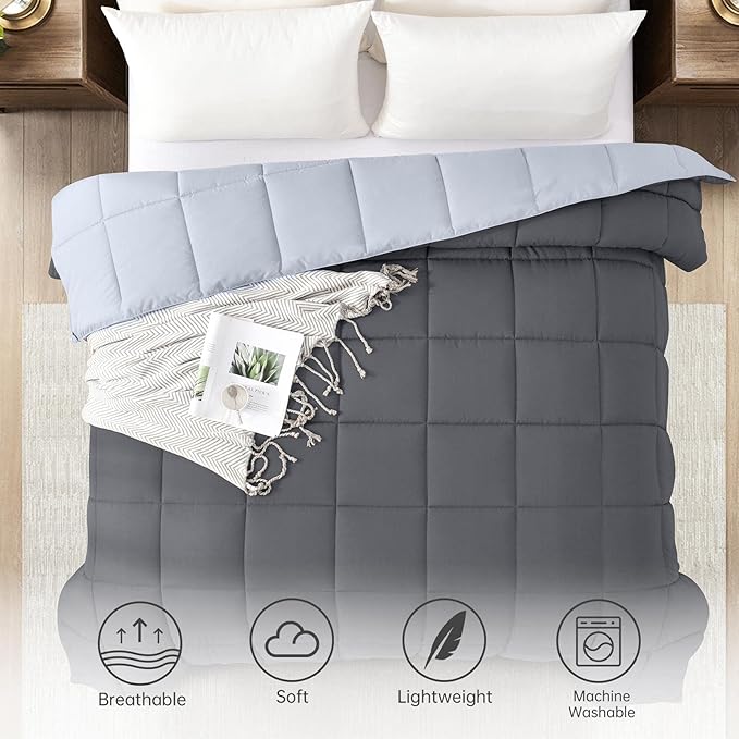Homelike Moment Oversized Queen Comforter - Grey Duvet Insert Down Alternative Bed Comforter, Lightweight Bedding Comforters Oversize Queen Quilted Soft All Season Reversible Dark Gray/Light Grey