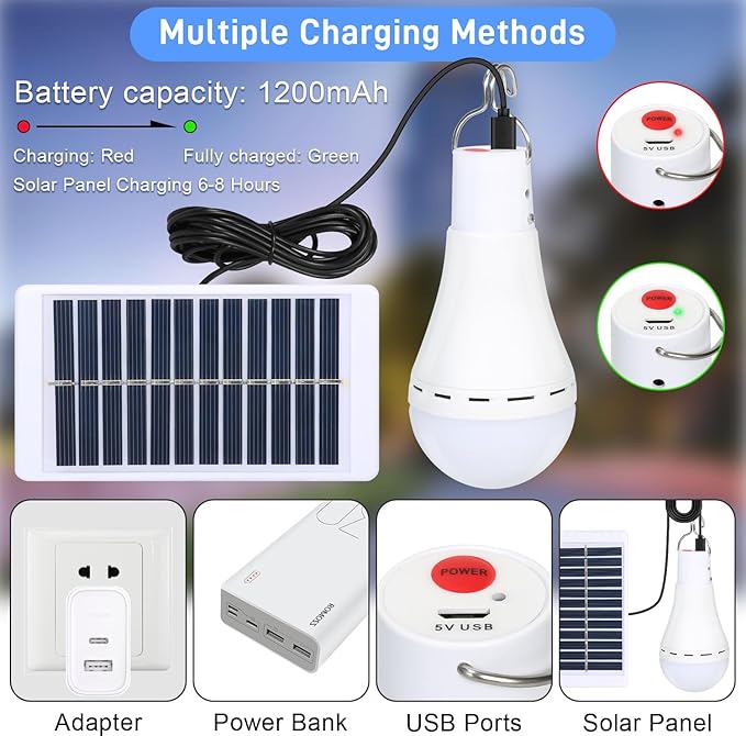 Solar Light Bulbs Solar Powered Light Portable Emergency LED Bulb Waterproof for Camping Tent Indoor Outdoor Shed Night Fishing Chicken Coop (2)
