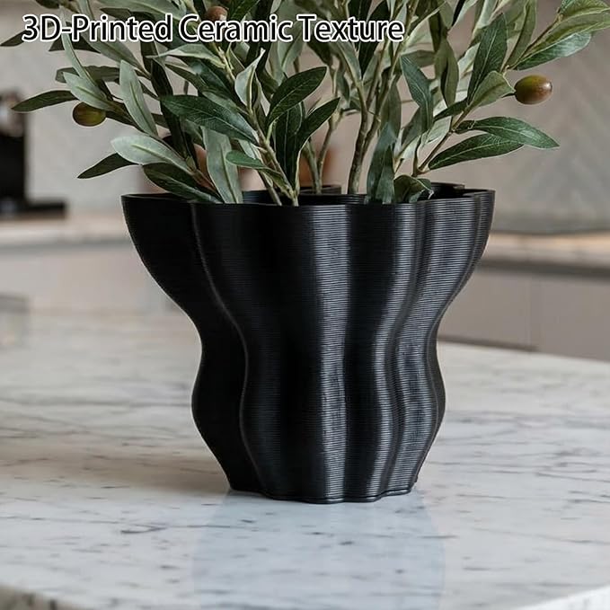 Contemporary Black Ceramic Vase, Abstract Irregular Shape Sculptural Accent for Home Decor, Modern Artistic Centerpiece for Coffee Table or Bookshelf
