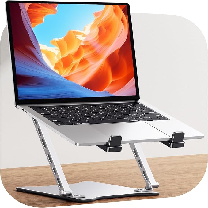 RIWUCT 2026 Ultra-Slim Portable & Height Adjustable Laptop Stand for Desk | Dual-Bar Support Laptop Riser Holder, Ventilated Computer Printer Stand, Compatible with MacBook/Dell/HP(10-15.6")