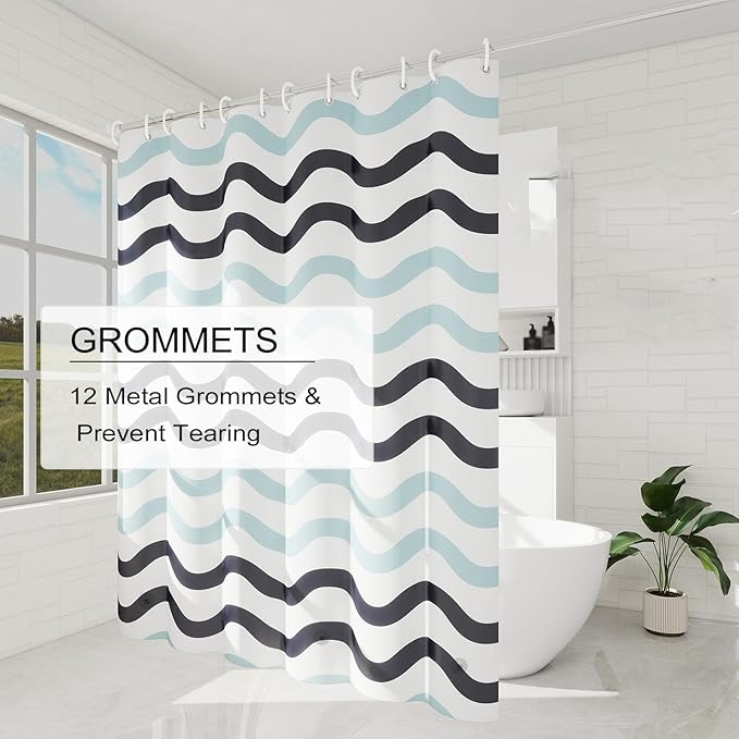 TIKABC Shower Curtain Liner, 4G PEVA Shower Liner, Plastic Waterproof Shower Curtains, 72x72 inch with Grommet Holes 3 Magnetic Weights