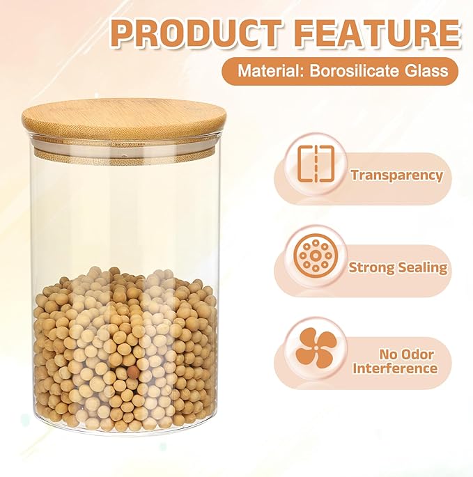 uxcell Glass Food Storage Jars 33.8oz Glass Canisters with Bamboo Airtight Wooden Lid Food Storage Container for Coffee Tea Sugar Candy Cookie Rice Flour Pasta Nuts Clear