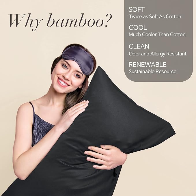 BEDELITE Body Pillow Cover, Rayon Made from Bamboo, Cooling Body Pillow Pillowcase for Hot Sleepers and Night Sweats, Breathable & Silky Soft Full Long Pillow Case Cover (Black, 20x54 Inches)