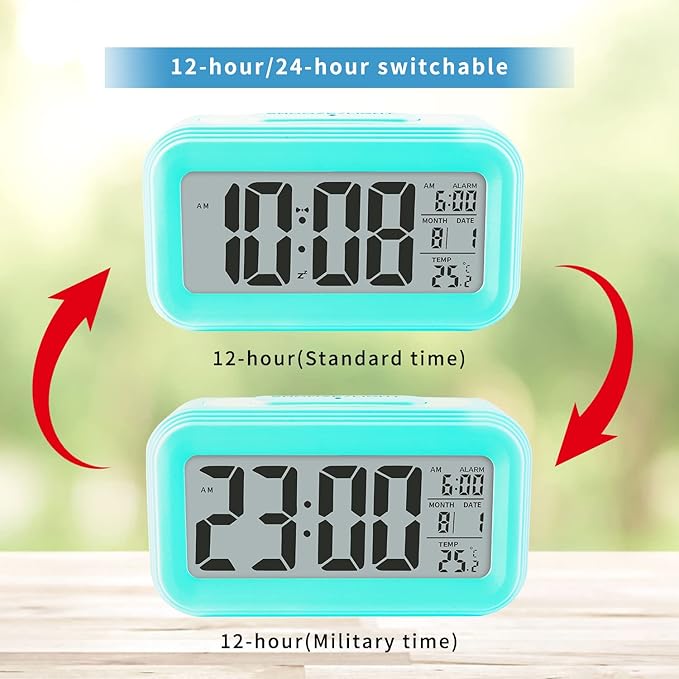 Digital Alarm Clock with Indoor Temperature, Battery Operated,Snooze Model,12/24H Display for Bedrooms Heavy Sleepers Kids Travel Bathroom Desk Smart Clock
