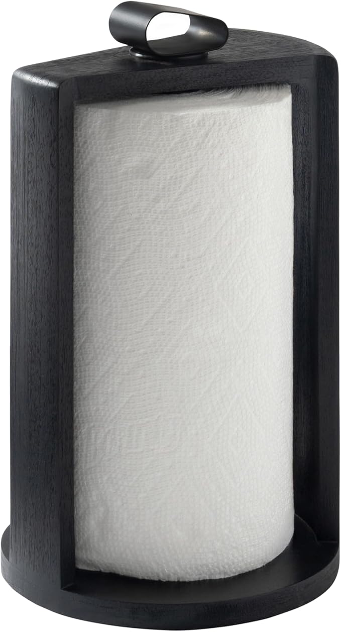 Anji Mountain Wooden Paper Towel Holder with Iron Holder, Holder Stand for Kitchen Roll Organizer & Kitchen Dining Table Home Décor, Countertop Fits Jumbo & Mega Rolls - Black/Black, Top Load