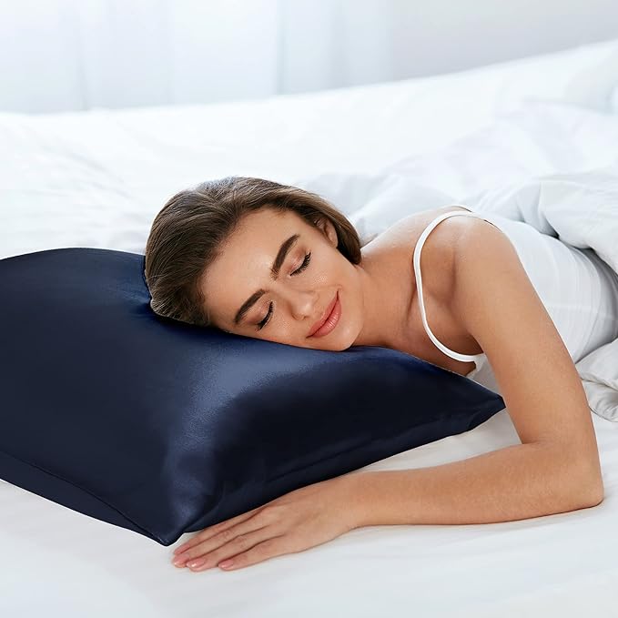 uxcell 1 Pack 100% Charmeuse Pure Silk Pillowcase for Hair and Skin, 350TC 19 Momme Soft Breathable Pillow Case with Hidden Zipper, Royal Blue Standard(20x26inch)