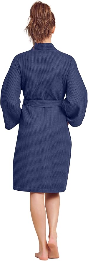 Soft Touch Linen Women's Kimono Waffle Robe-Luxurious & Absorbent & Quick Dry-Cotton & Polyester Blend