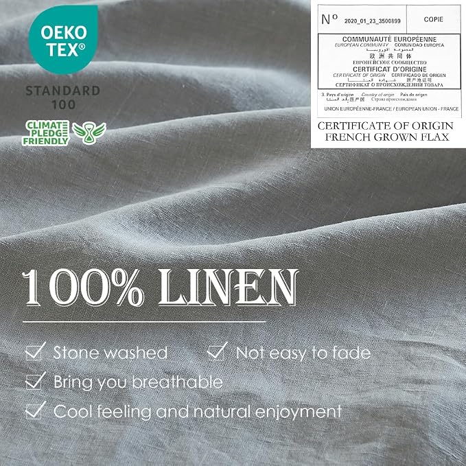 Simple&Opulence 100% Linen Duvet Cover Set 3pcs Basic Style Natural French Washed Flax Solid Color Soft Breathable Farmhouse Bedding with Button Closure - Ultimate Grey, Queen