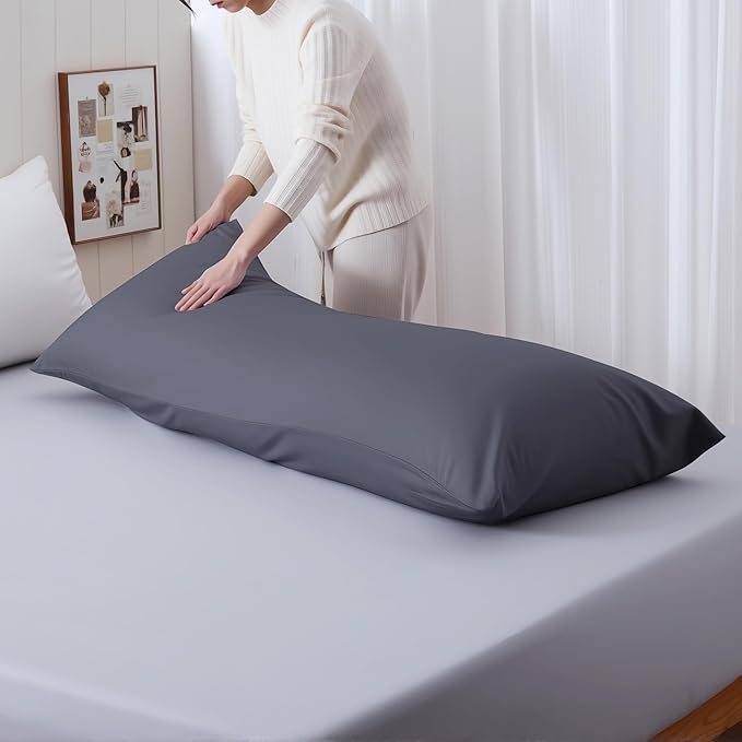 Body Cooling Pillow Case,Viscose Derived from Bamboo Long Pillow Protectors, 400 TC Soft Silky Breathable Summer Body Pillowcases with Zipper Hidden (Body Dark Grey)