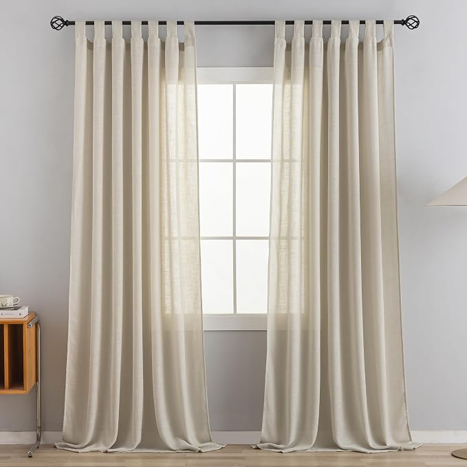 Natural Linen Semi Sheer Curtains Tab Top Light Filtering Elegant Curtains & Drapes for Living Room 52 x 84 Inch Length, 2 Panels, Linen Beige