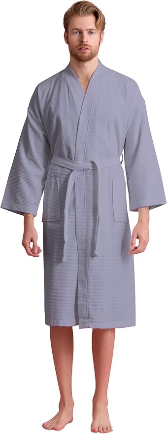 Men's Luxury Waffle Weaved Cotton Bathrobe - Lightweight & Soft - Quick Dry & Absorbent - Spa Robe for Men