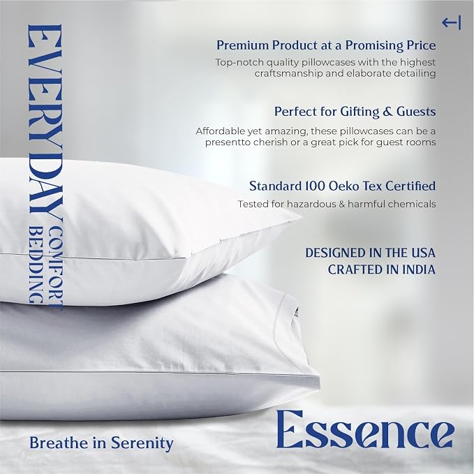 Mayfair Linen 100% Organic Cotton King Size Pillow Cases Set of 2 - Soft Hotel Quality Covers for King Size Pillows (Light Grey), Authentic GOTS Certified, Crisp, Cooling Percale Cotton Pillowcases