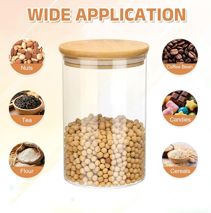 uxcell Glass Food Storage Jars 33.8oz Glass Canisters with Bamboo Airtight Wooden Lid Food Storage Container for Coffee Tea Sugar Candy Cookie Rice Flour Pasta Nuts Clear