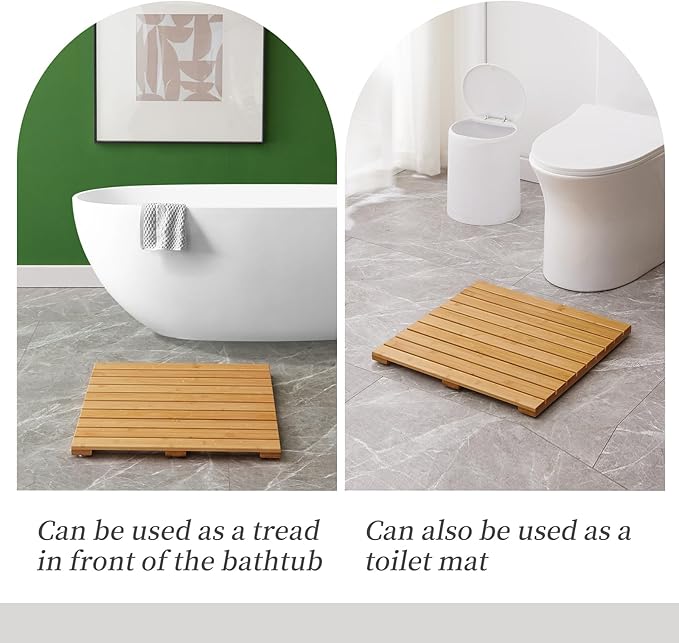 Bamboo Bath Mat for Shower with Non-Slip Rubber,Bathtub Mat,Floor Mat,Shower Mat for Indoor,Outdoor,Spa, Sauna, Pool (Natural, 20 * 20 * 1.4 inches)