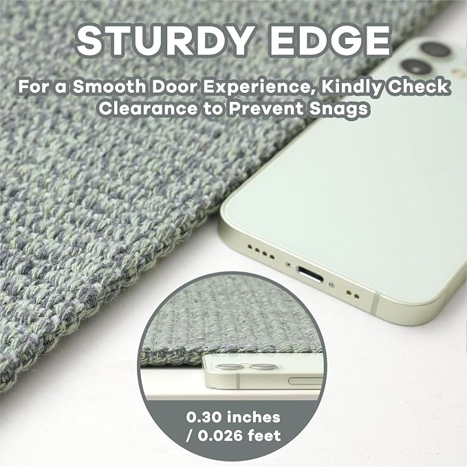 EARTHALL Washable Runner Rug 2x7 Ft Non Slip Runners for Hallways Cotton Rubber Backed Kitchen Runner Braided Indoor Floor Carpet Runners for Entryway, Hallway, Kitchen, Bedroom, Green/Grey