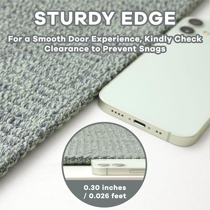EARTHALL Long Runner Rug 3x12 Ft Washable Runners for Hallways Cotton Non Slip Entryway Runner Braided Kitchen Runner Indoor Outdoor Carpet Runners for Entryway, Hall, Foyers, Green/Grey