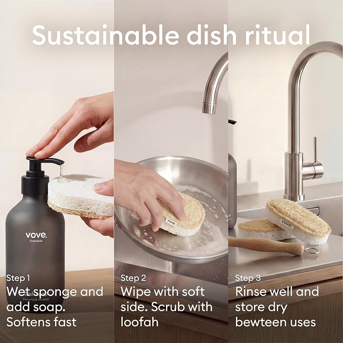 Vove Scrub Sponges, 8 Pack - Loofah & Cellulose Sponges with Cotton, Natural Eco Friendly Kitchen & Dish Sponges, Scouring Scrubbers for Household Cleaning, FSC-Certified Packaging