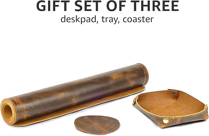 LEATHER VILLAGE Real Leather Desk Pad (3mm) Thick Double Layer Desk Mat Cover Blotter Large Full Grain Protector for Keyboard, Mouse & Laptop – Office Table Mat & Desktop Accessories–(32''x16'')-Brown