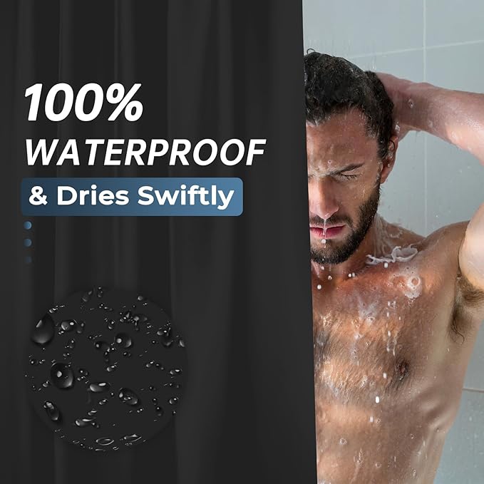AmazerBath Black Shower Curtain Liner Plastic 78 Inches Long, Premium PEVA Shower Curtain Long Heavy Duty 8G, Weighted Shower Curtains for Bathroom with 3 Big Stones and 12 Grommets, 72x78 Inches