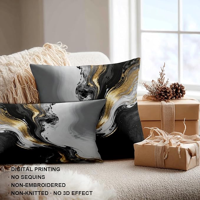 Shrahala Black and White Decorative Throw Pillow Cover, Abstract Hand Black and White with Gold Close Lumbar Pillowcase Blended Double-Sided No Inserts for Bedroom Living Room Set of 2 (12 X 20 in)