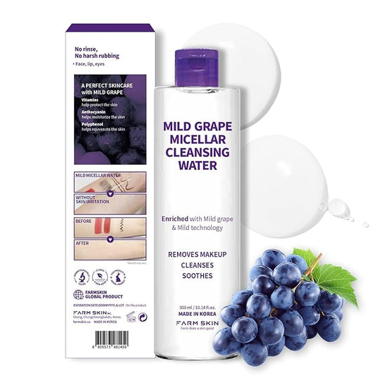 Freshfood For Skin Mild Greape Micellar Cleansing Water (10.1fl.oz, 300ml) - Micellar Cleansing Water for Face/Makeup Remover & Cleanser/Non-Irritating/Korean Skin Care
