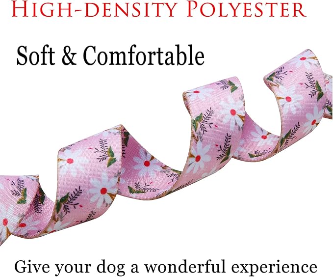Mihqy Dog Collar with Bohemia Floral Tribal Geometric Patterns - Soft Ethnic Style Collar Adjustable for Small Medium Large Dogs (White Flower,L)