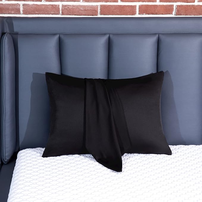 100% Mulberry Silk Pillowcase 2 Pack for Hair and Skin,with Hidden Zipper,Both Sides 19 Momme 600 Thread Count Natural Silk Pillow Cover,Soft Breathable Smooth (Black, Standard 20''x26'')