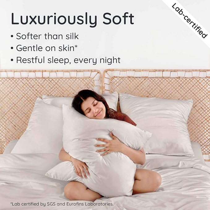 Bambaw 100% Viscose Derived from Bamboo Pillowcase Standard Size – Set of 2 Cooling Pillow Cases for Hot Sleepers with Envelope Closure, Breathable & Soft Pillow Cases Standard Size (Sand)