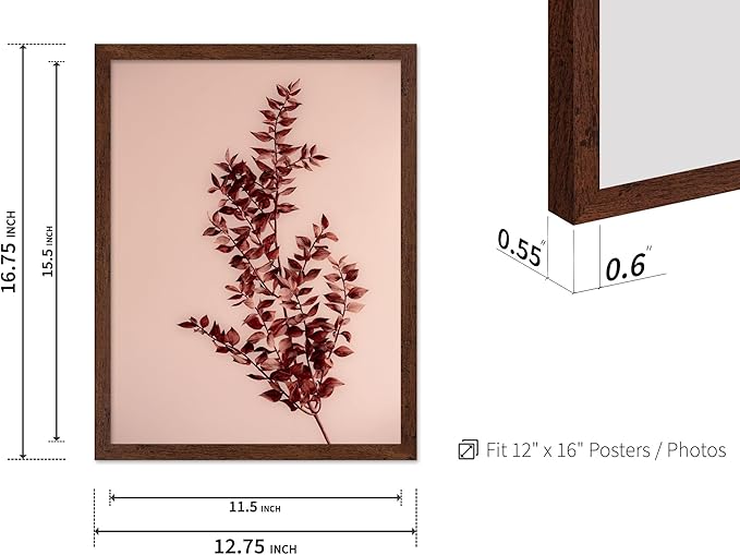 Monem Art Dried Red Botanical Branch Print - Minimalist Boho Nature Poster - Wall Decor for Living Room, Bedroom or Office - 12x16 Brown Framed Wall Art by Mareike Bohmer