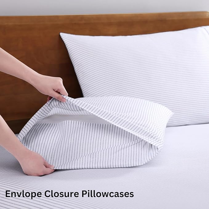 LANE LINEN Eco Friendly 100% Organic Cotton King Bed Sheets Set, Printed Modern Cotton Sheets, Soft & Comfy Low Pill Fade Resistance Fully Elasticized King Size Bed Set 15" deep Pockets