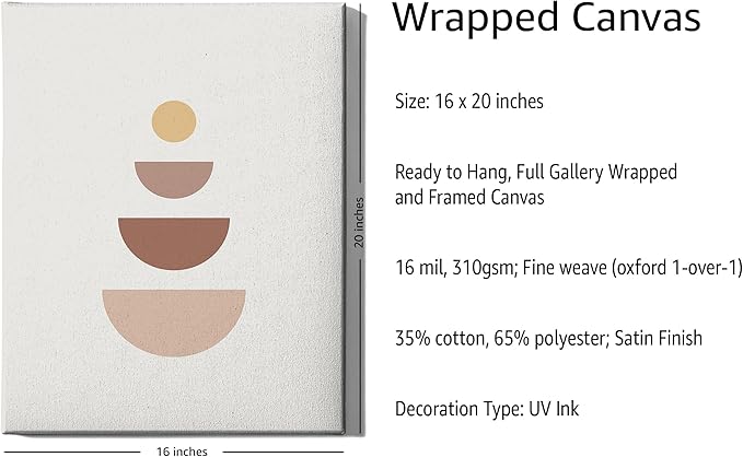 Y2K BOO Minimalist Geometric Wrapped Canvas Wall Art Stacked Semi-Circle Earth Tones Terracotta 16x20 Inch Gallery Stretched Modern Home Wall Art