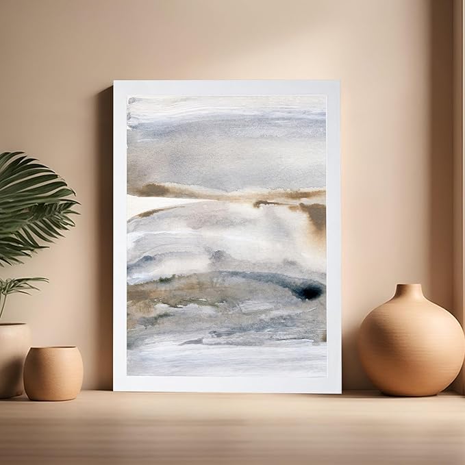 Monem Art Neutral Abstract Watercolor Landscape Wall Art - Minimalist Earth Tone Contemporary Painting Poster - Modern Calm Aesthetic Art Print - 16x20 White Framed Wall Art by Mareike Bohmer