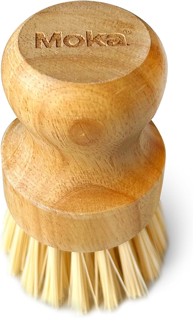 Moka Bamboo Dish Brush - Eco Friendly Scrub Brush with Natural Bristle - Premium Bamboo Dish Scrubber for Kitchen Cleaning, Dishes, Pots, and Pans - Sustainable and Durable (Single Brush)
