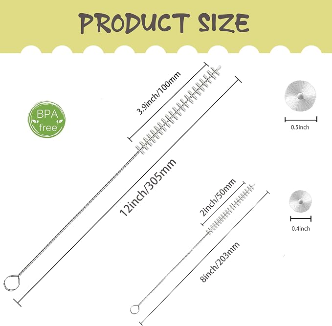 Straw Brush Cleaner for Baby Bottles,Stanley Straw Cleaner Brush 8 inch for 20oz Stanley Mugs, Straw Cleaner Brush Extra Long 12-inch,Straw Cleaner with 304 Stainless Steel Wire(8 Pack).