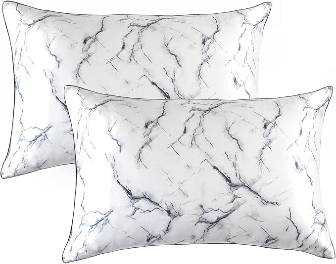 THXSILK Set of 2 Natural Mulberry Silk Pillowcase for Hair and Skin, Grade 6A+ Natural Mulberry Silk Pillowcase, Soft Breathable Zipper Pillow Case Queen Size 20"x30", Grey Marble