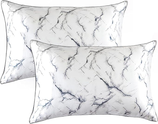 THXSILK Set of 2 Natural Mulberry Silk Pillowcase for Hair and Skin, Grade 6A+ Natural Mulberry Silk Pillowcase, Soft Breathable Zipper Pillow Case Queen Size 20"x30", Grey Marble