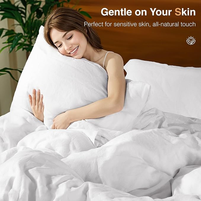 SONORO KATE 100% French Linen Duvet Cover, Soft Breathable for Hot Sleepers, Moisture Wicking & Durable Cover Set - Zipper Closure & 4 Corner Ties Duvet Covers 3 Piece (White,Cal King)