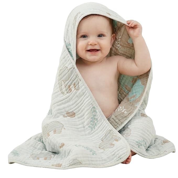 Ultra-Soft Muslin Baby Hooded Towel - 32 x 32 Inches, Ideal for Bath & Beach, Suitable for Both Boys & Girls from Newborns to Toddlers