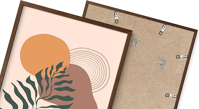 Boho Monstera Leaf Wall Art Abstract Sun Earth Tones Terracotta Mid Century Modern 16x20 Inch Oak Wood Walnut Framed Minimalist Botanical Print for Living Room Office