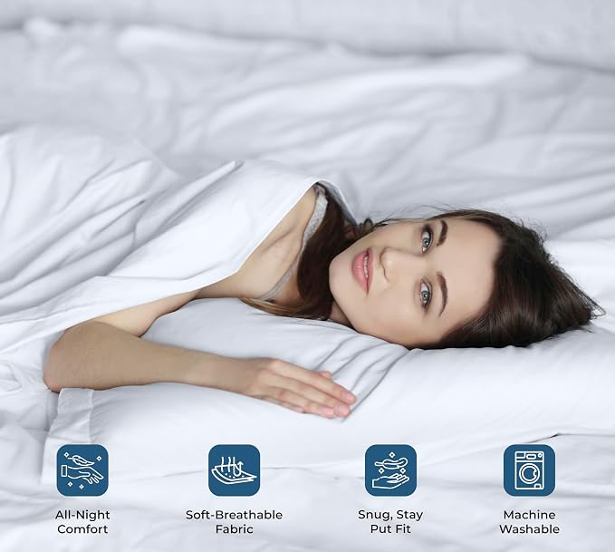 ROYALE LINENS 100% Organic Cotton Twin XL Sheet Set - Percale Weave - 3 Pieces Set - 1 Flat, 1 Deep Pocket Fitted Sheet and 1 Pillowcases - White Bed Sheets - Sábanas Twin XL - Crisp Cool (White)